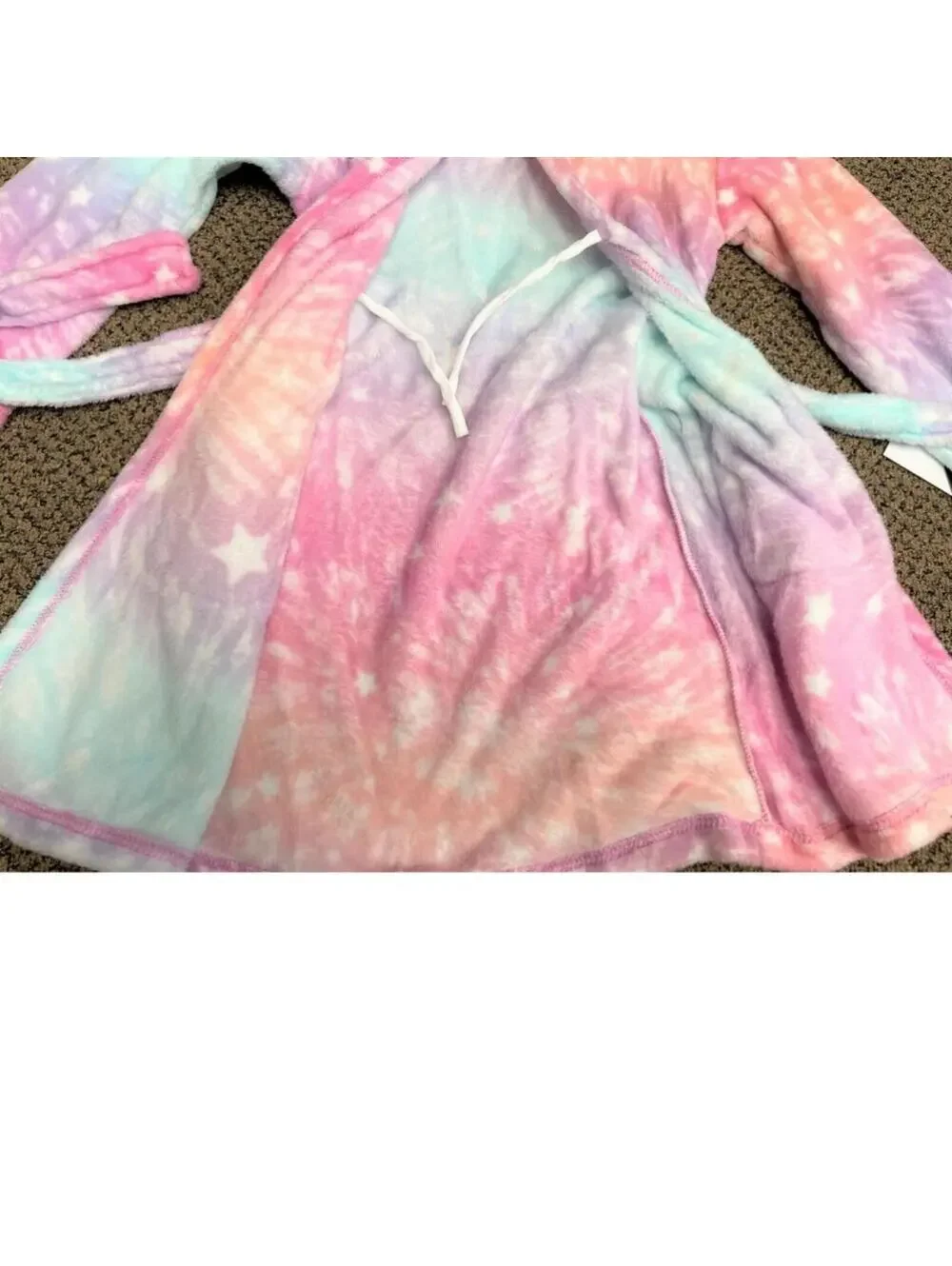 Cuddl Duds Bath Robe Girls 6/6X Pink Rainbow Hooded Fleece Long Sleeve Winter